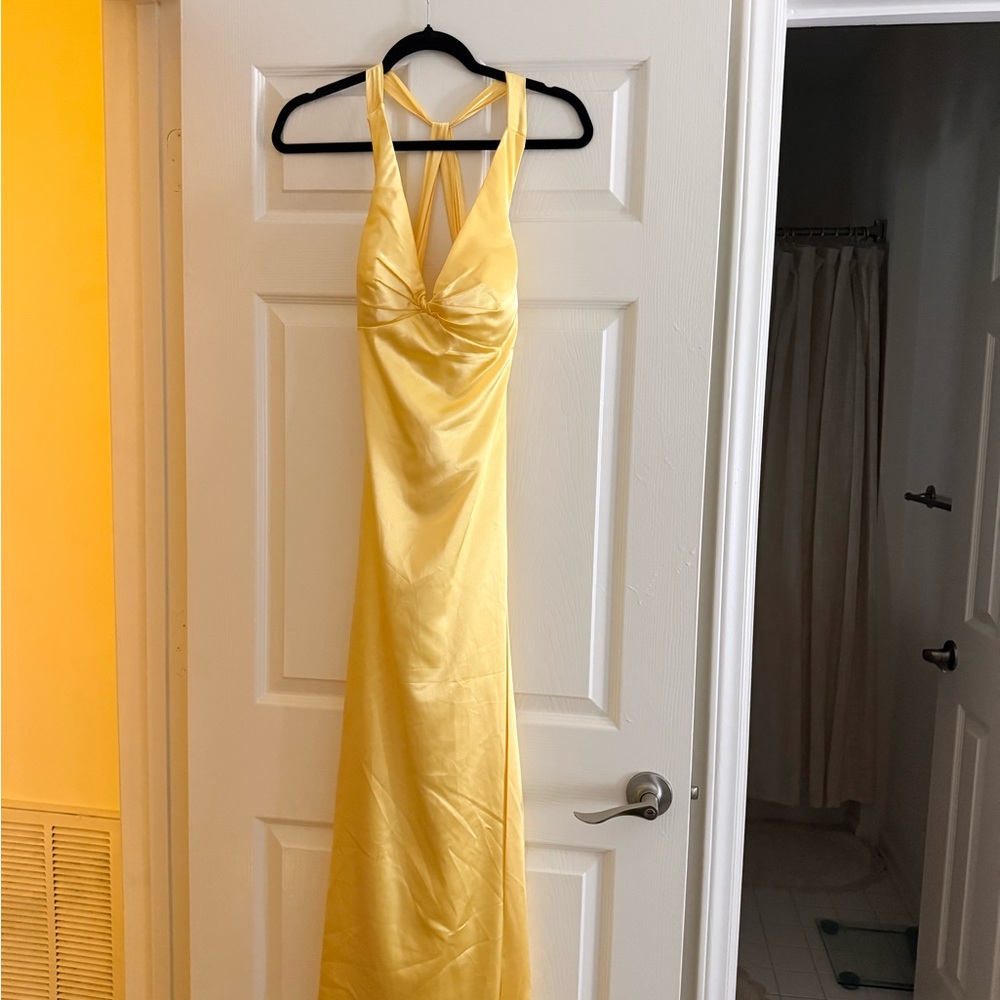 Yellow Halter-Back Evening Dress